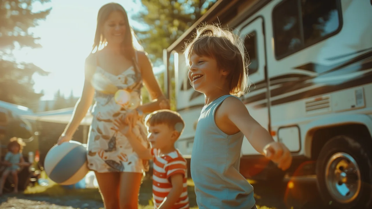 Close up on a plate of mashed potatoes, topped with baked pork chops with cream of mushroom soup, and a side of green beans.